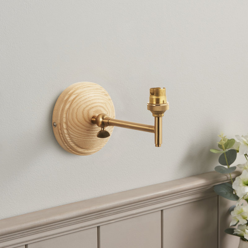 Wood Wing Wall Fitting finished in Ash wood and BrAgedBrass