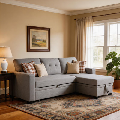 78.75" Chenille Reversible Sectional Sofa Bed With Pull-Out Sleeper, Storage Chaise, USB & Type-C Ports, And Side Pockets - Light Grey