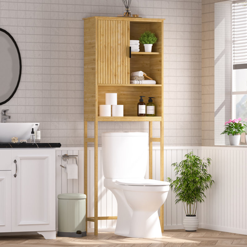 Donnell 23.6'' W X 67'' H X 9.1''D Bamboo Over The Toilet Shelf with Fluted Sliding Door
