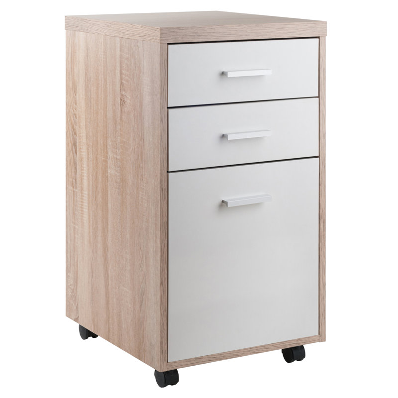 Kenner White and Light Brown 3 Drawer Mobile File Cabinet, 29.25'' H X 15.75'' W X 18.39'' D