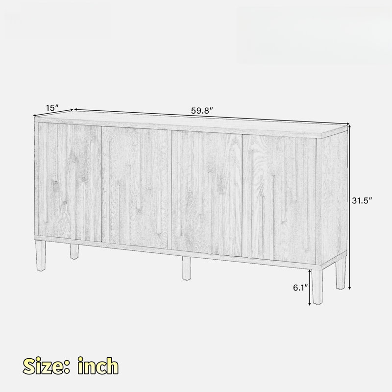 Farmhouse Sideboard With Hidden Handle And Distinctive Solid Ash Veneer, Black