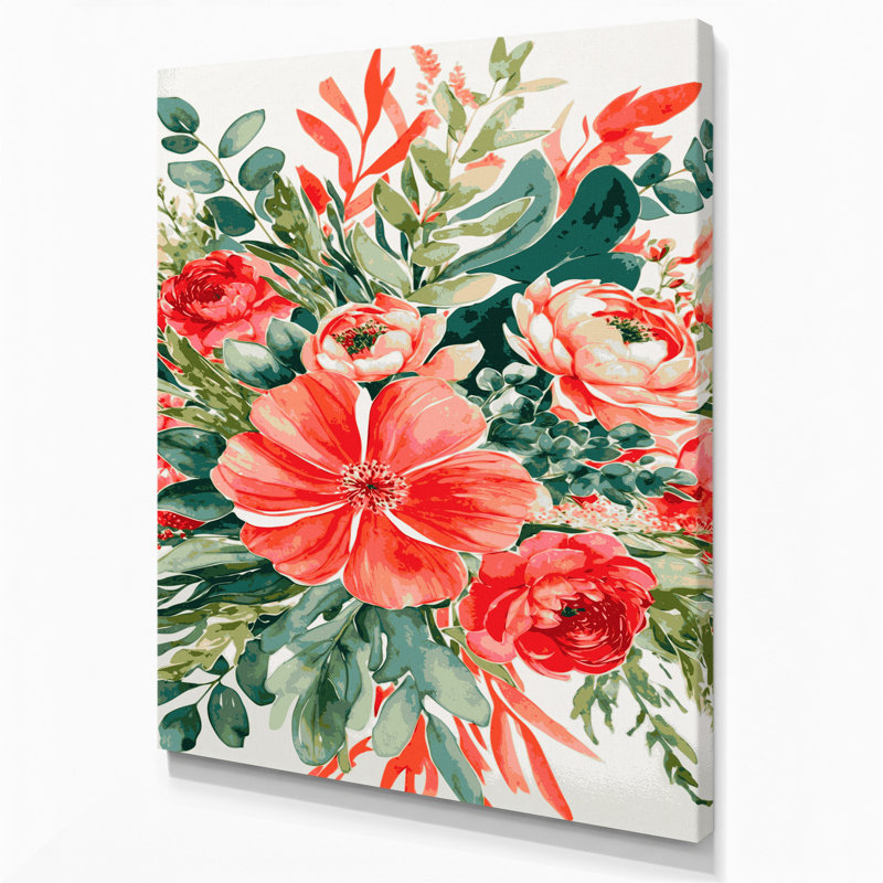 Aquarelle, art floral sur toile beige 40, H 12 po x l 18 po