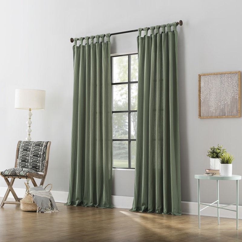 Archaeo Sarro Washed Cotton Semi-Sheer Tab Top Curtain Panel, 52" W x 95" L, Moss