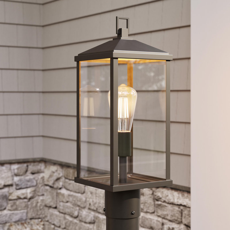 Cantley 18.25" One-Light Antique Bronze Outdoor Post Mount Lantern Light with Clear Glass Panels, Antique Bronze