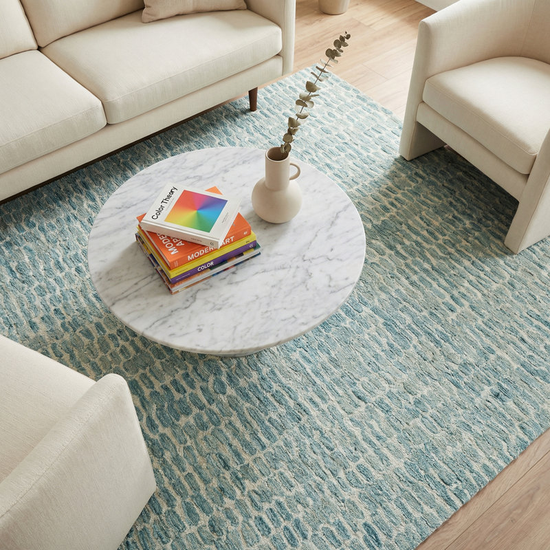 Ink Blot Wool Abstract Area Rug in Turquoise/Gray, Rectangle 9' x 12'