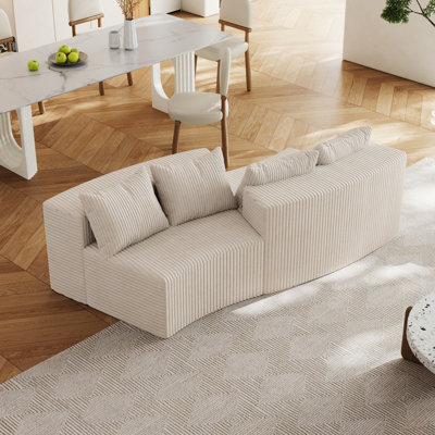 Corduroy Curved Sectional Sofa With Four Pillows, Modules