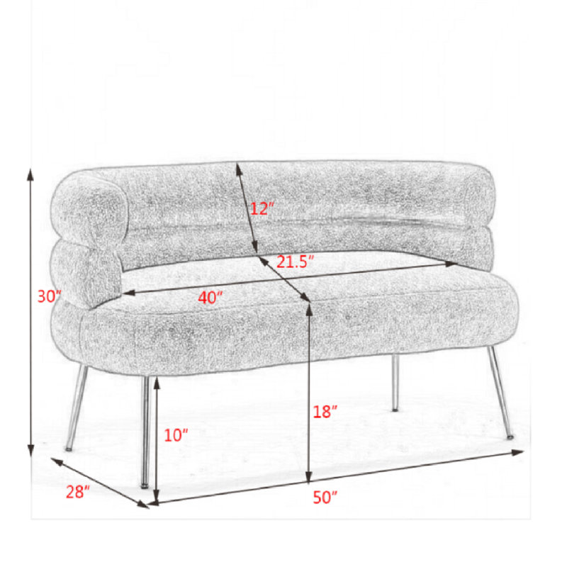 Causeuse rembourrée Demetrius, Tissu gris en peluche