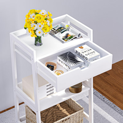Eco-Friendly Bamboo 3-Tier Bathroom Ladder Shelf with Drawer