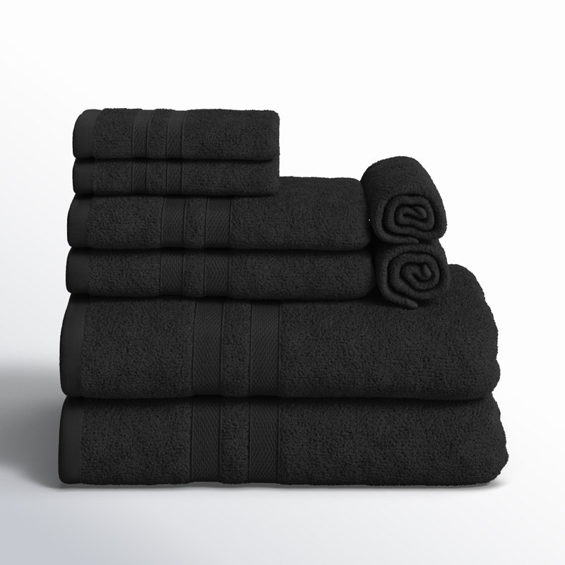 Winthrop Ultra Soft Quick-Drying 8-Piece Cotton Towel Set, Black
