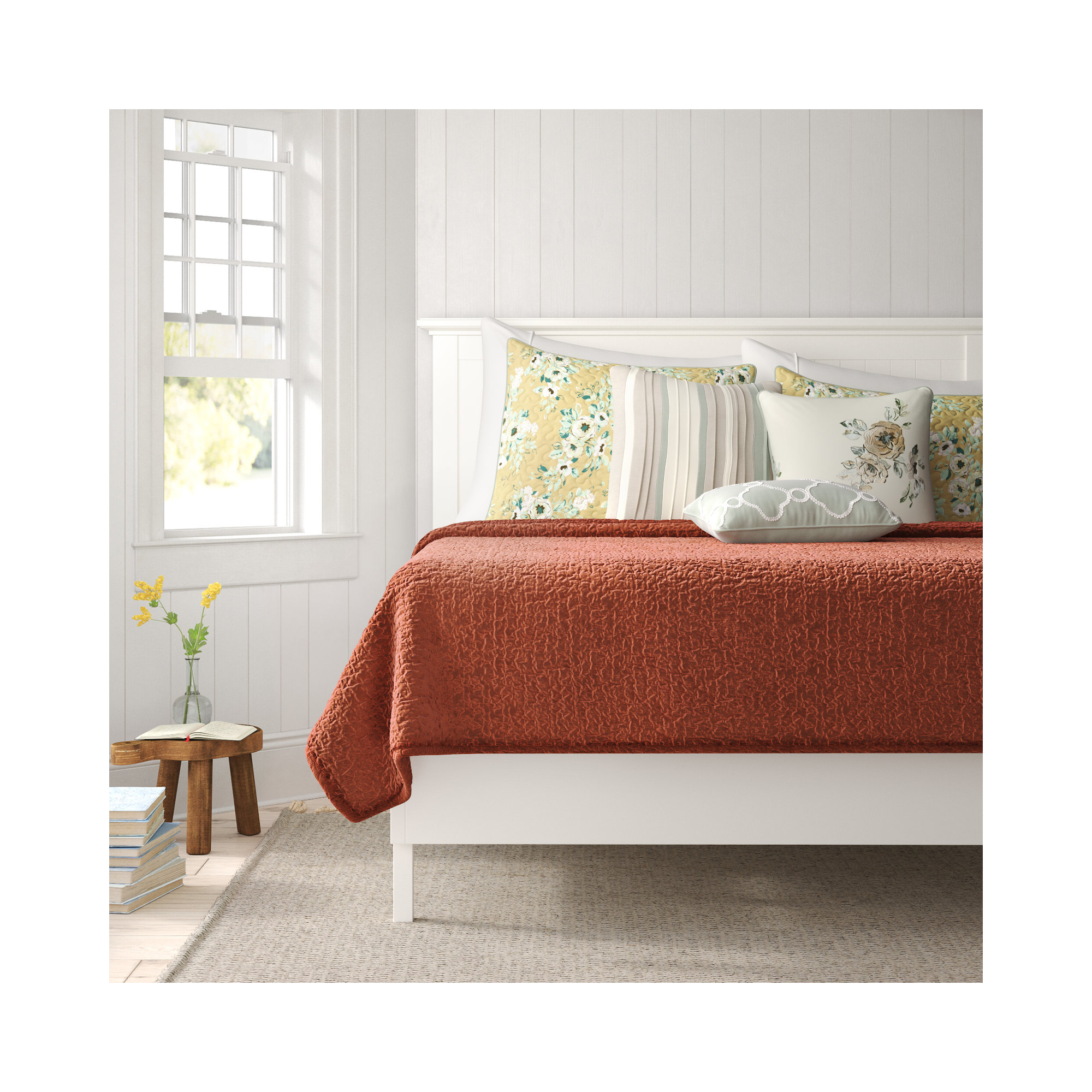 Tasmin Velvet Quilt, Terra Cotta, King Quilt