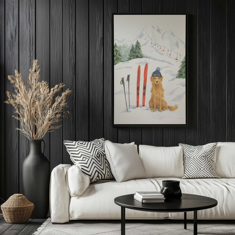 «Apres Ski Dogs» par Jenaya Jackson, reproduction d'art, H 32 po x l 24 po, Cadre flottant, Noir