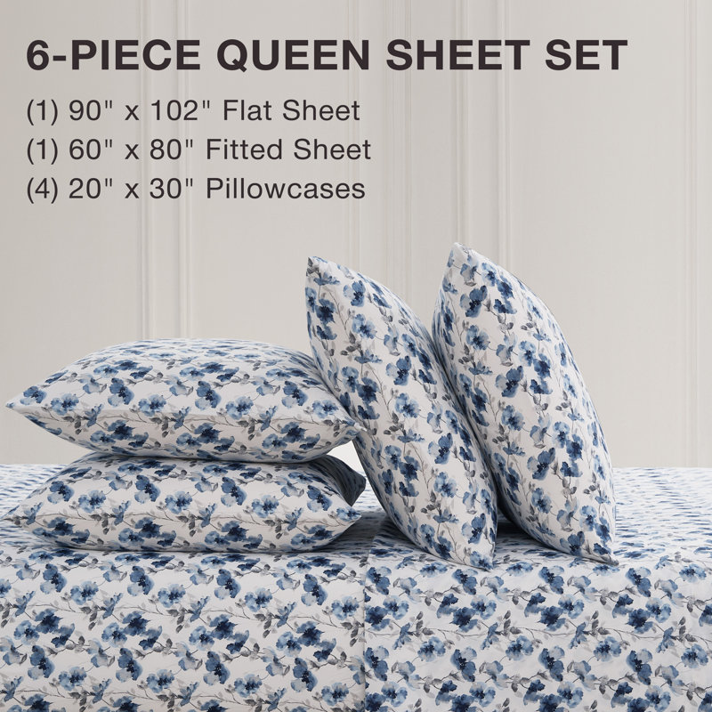 BCBG Microfiber Sheet Sets with Extra Pillowcases, Queen, Madison-Insignia Blue