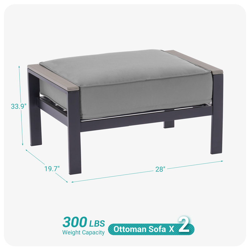2-Piece Ottoman with Solution-Dyed Fabric Cushion, Gray
