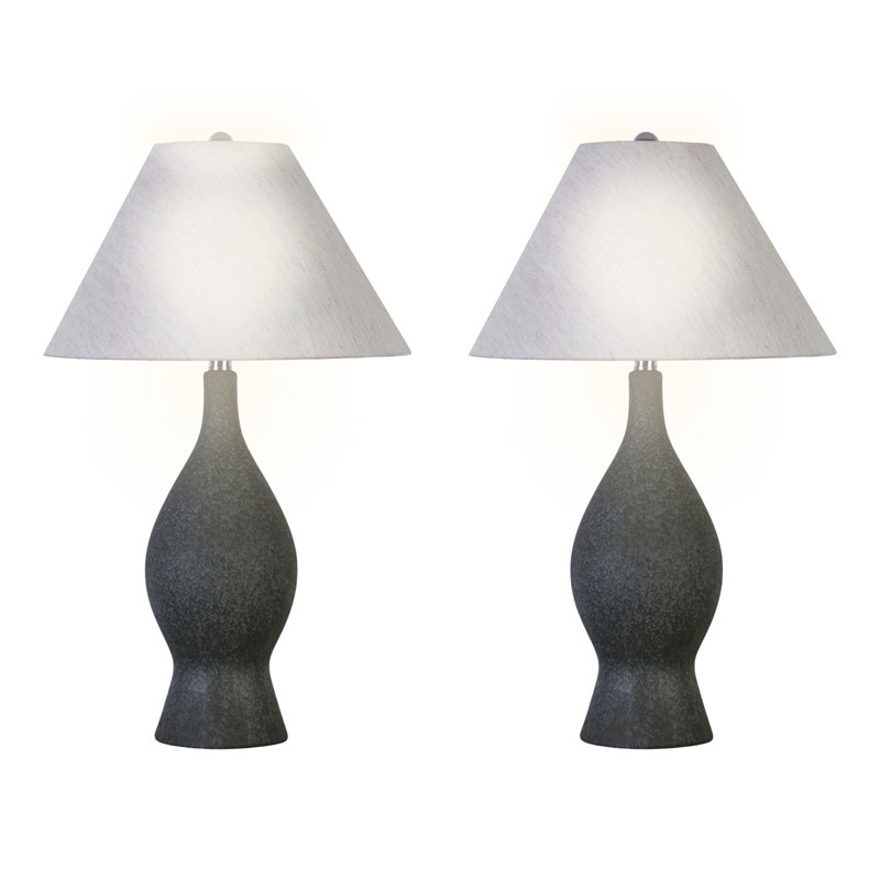 Cerulean Elegance Ceramic Table Lamp - Blue Grey - Set of 2