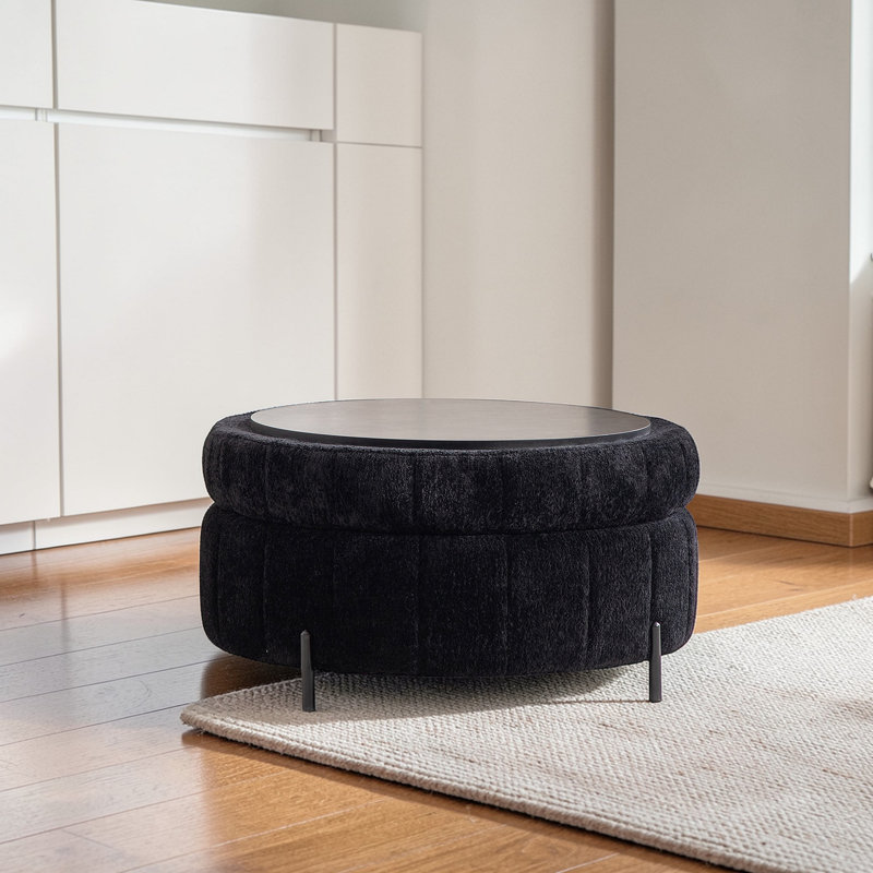 Upholstered  Storage Ottoman, Black Chenille