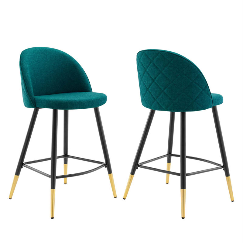 Cordial Bar Stools - Set of 2, Teal Fabric, Counter Stool (25" Seat Height)