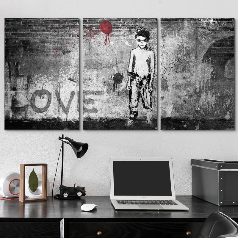 Peinture en aérosol Banksy Child Balloon Graffiti & Street Art Comic Book Modern Art Urban Portrait 3 pièces, Toile tendue
