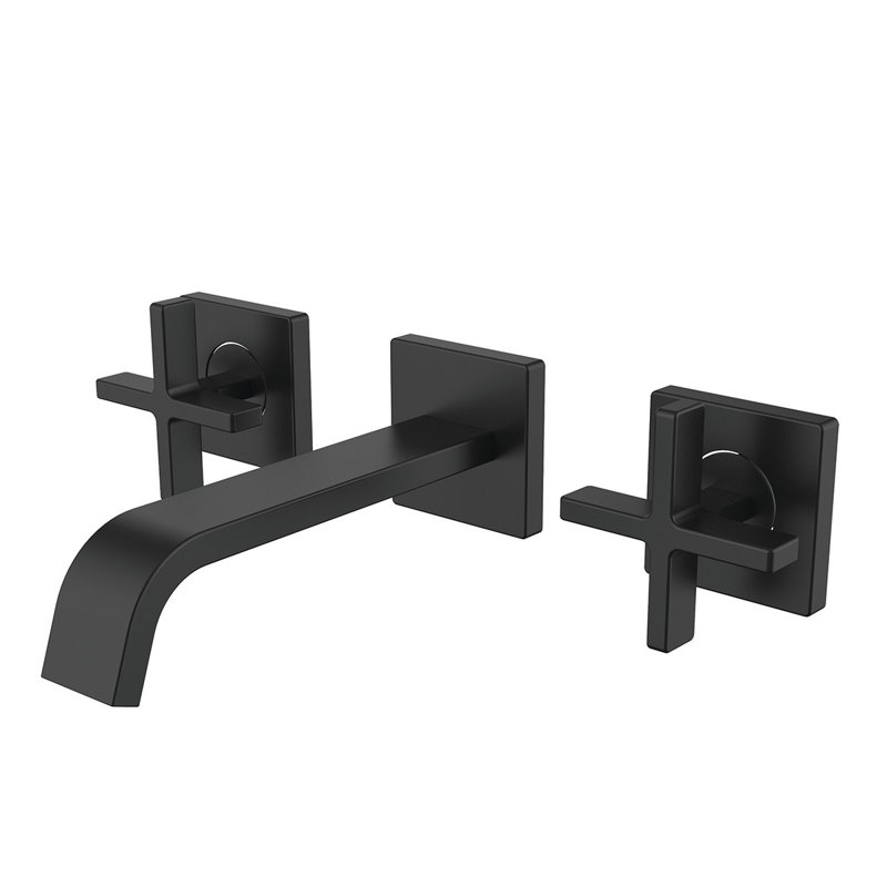 Wall Mounted Bathroom Faucet with Drain Assembly, Matte Black