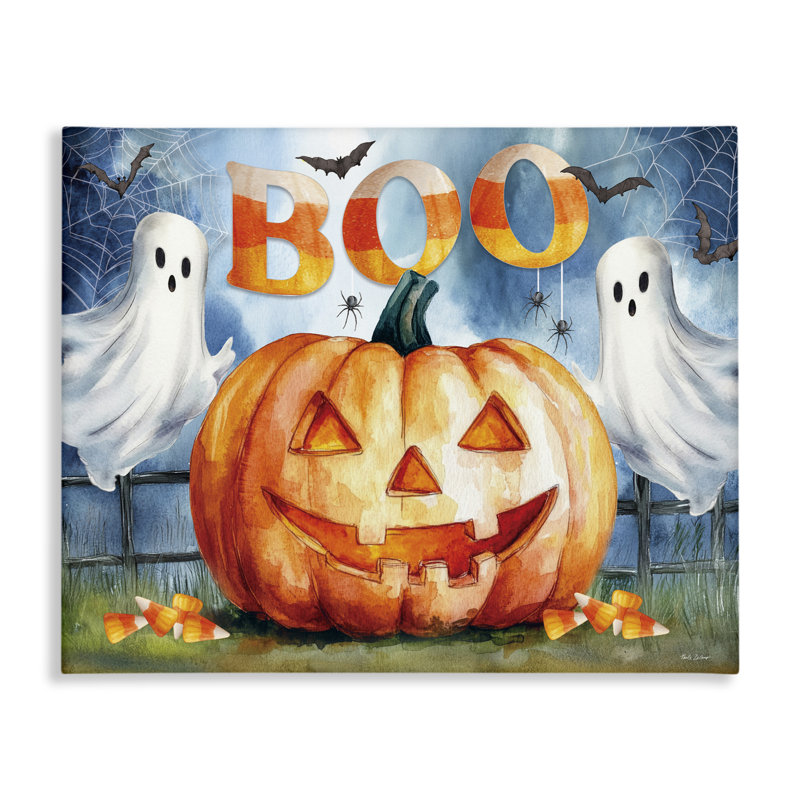 Boo Ghost & Jack-o-Lantern, toile par Nicole DeCamp, H 24 po x l 30 po