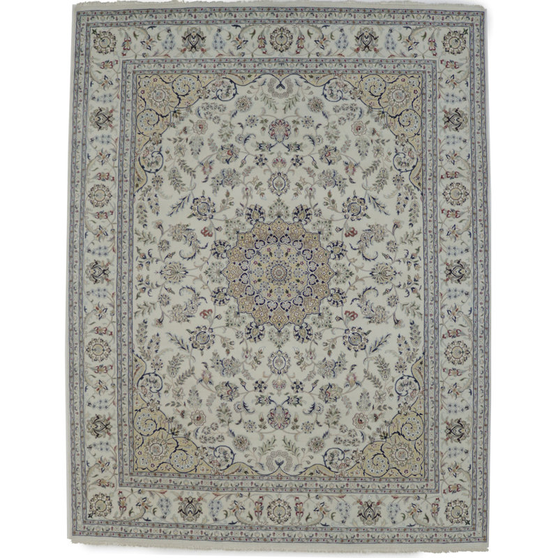 Tapis oriental crème / gris clair traditionnel 7 pi 11 po x 10 pi 3 po Indo Nain