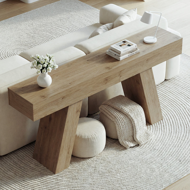 63″Wooden Console Table with Drawers–Entryway/Hallway Sofa Table, Light Brown, Light Brown