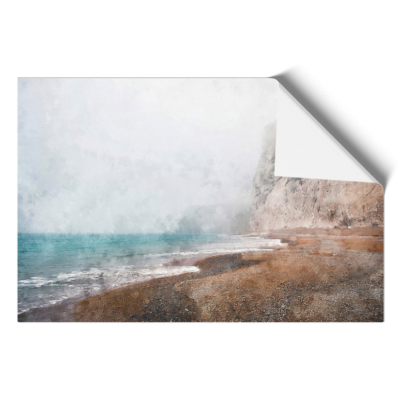 Beach and Cliffs Painting - Frameless Print, 21cm H x 30cm W x 0.1cm D