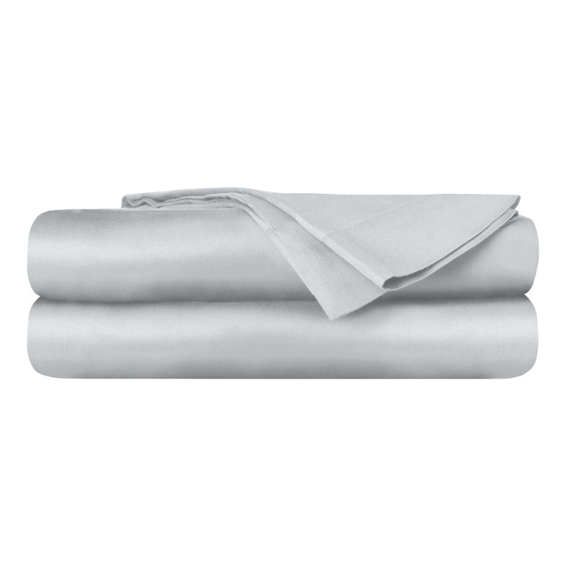 Delara GOTS Certified 100% Organic Cotton Sateen Sheet Set, 400TC Long Staple, Soft & Breathable with Deep Pocket, Light Gray