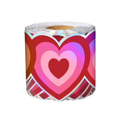 3In Valentines Day Heart Shaped Holographic Red Hearts Decorative Sticker Labels