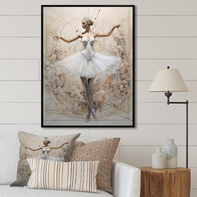 Dessin schématique blanc d'une ballerine sur toile