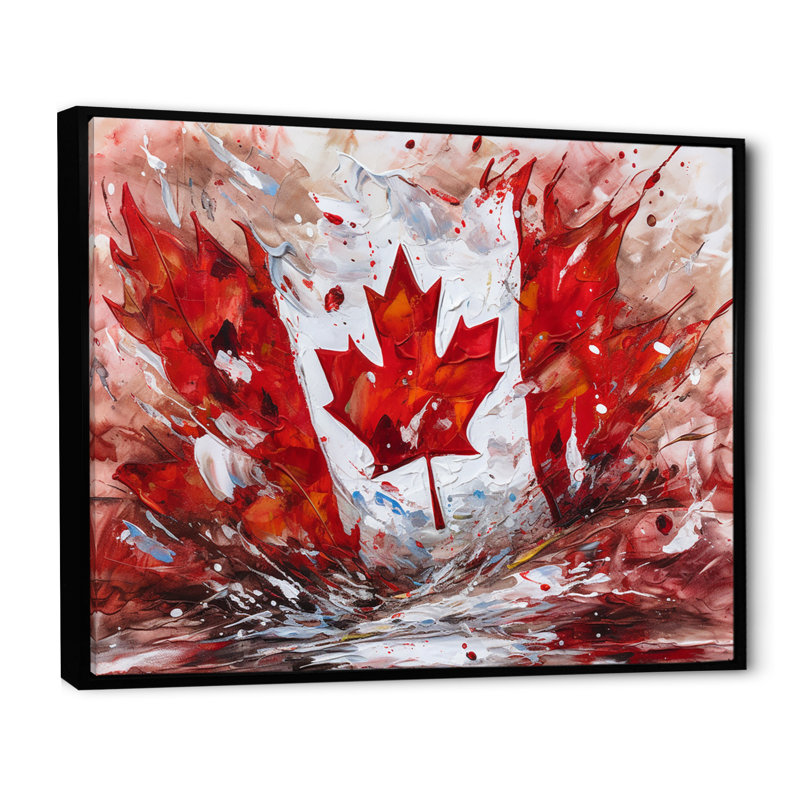 Drapeau canadien flottant - impressions sur toile, H 16 po x l 32 po, Cadre flottant noir