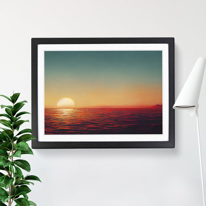 Desirable Seascape At Sunset - Single Picture Frame Print, Black, 46cm H x 64cm W