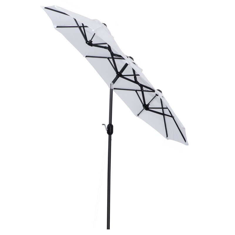 Grand parasol de marché extérieur à double face de 9,5 pi avec bouton-poussoir inclinable et manivelle Outsunny, Crème