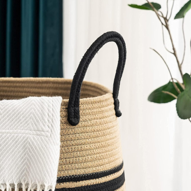 Cotton Rope Laundry Hamper - 105L Woven Collapsible Clothes Storage Basket For Blankets, Bedroom Organization, And Laundry - Natural Handwoven Design With Soft Handle