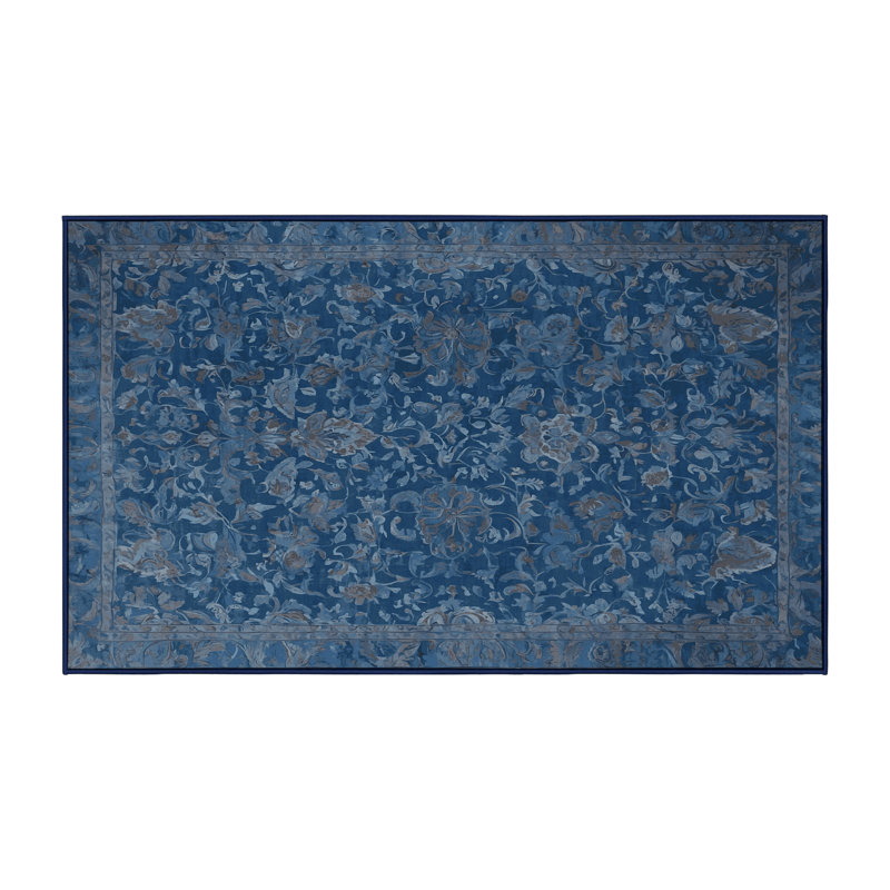 Machine Washable Blue Area Rug, Rectangle 2' x 3'