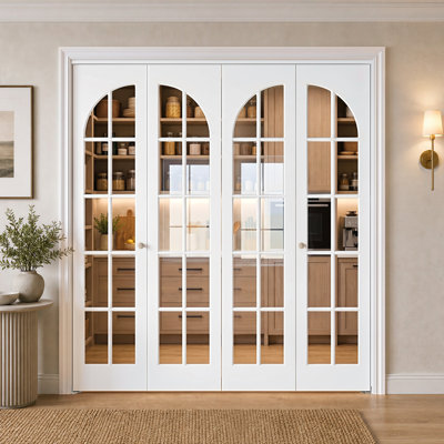 48" x 80" 10-Lite Tempered Clear Glass Closet Bifold Doors with Solid Core, White French-Style Interior Closet Doors for Closet, Pantry and Laundry Room, Hardware Kit Included
