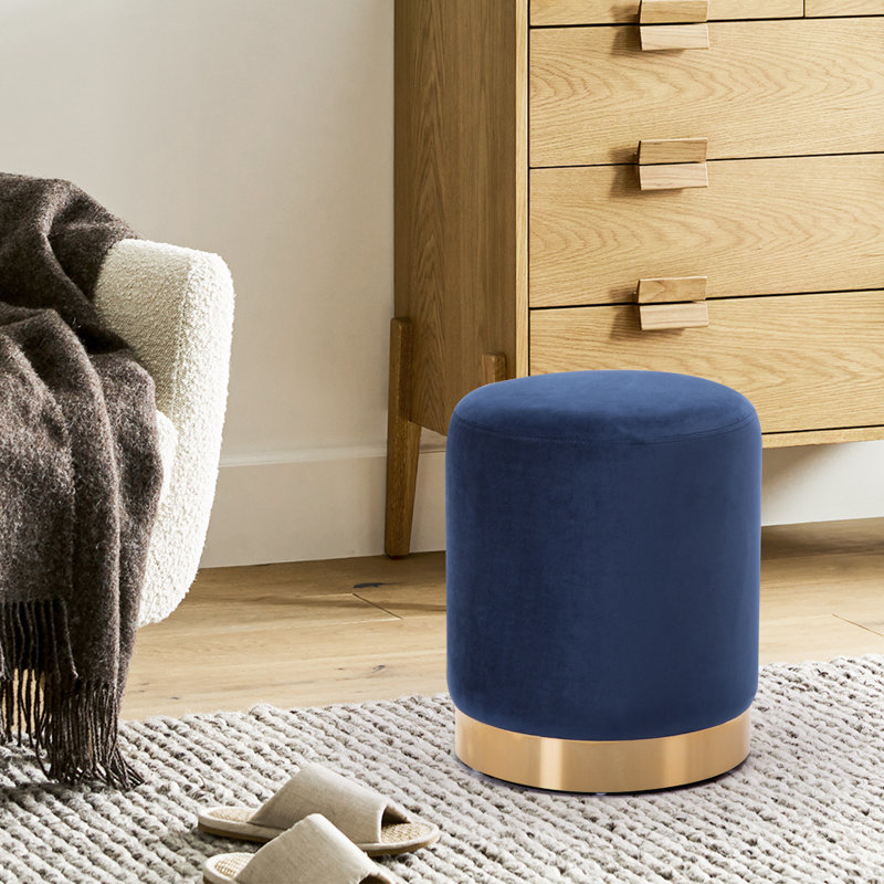14'' Wide Cozy Velvet Round Ottoman, Blue