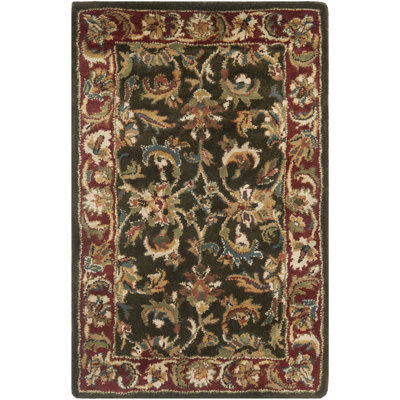Tapis oriental en laine touffeté à la main à motif oriental olive foncé / rouge Alg