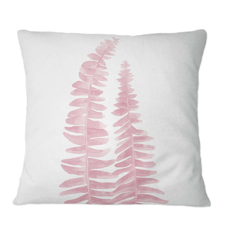 Coussin décoratif imprimé à deux fougères roses, 16 po x 16 po