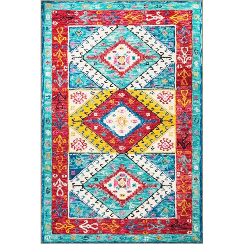 Yellow Geometric Patterned Woven Base Washable Rug, Square 3'3" Rug Pad Included