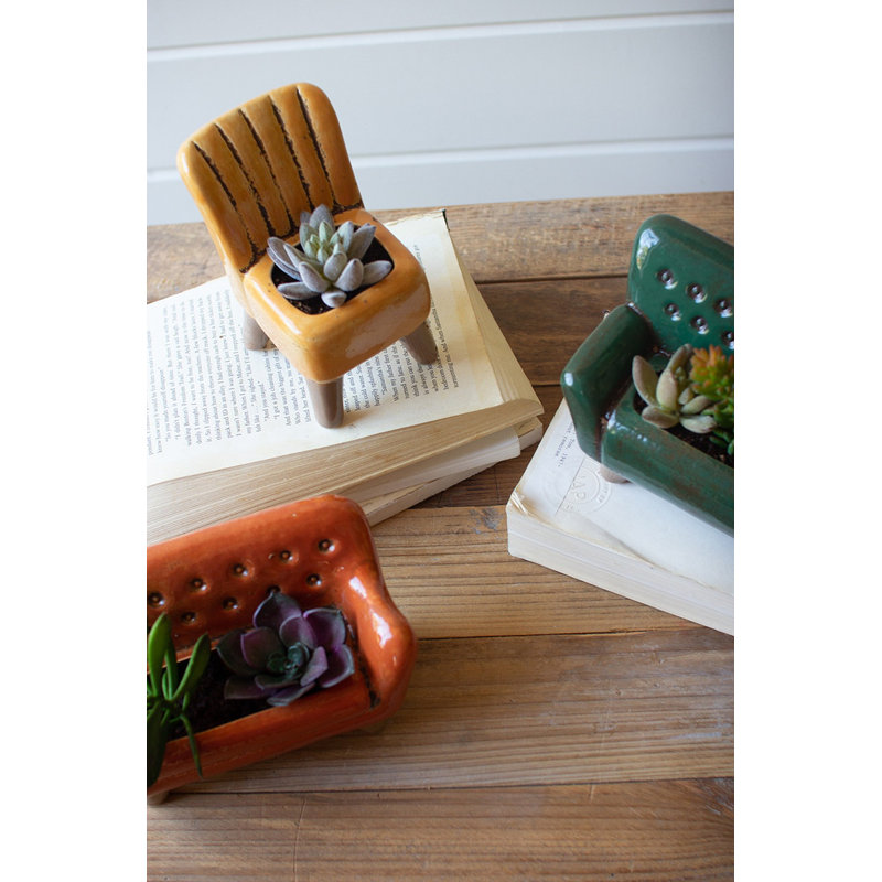  Ensemble de 3 pots à fleurs et chaises en céramique