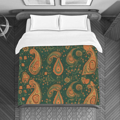Botanical Green/Orange Microfiber Duvet Cover