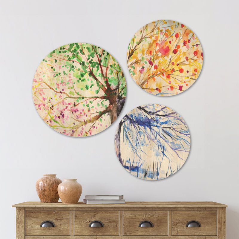 «Four Seasons Tree» Designart, ensemble d'art mural en bois sur 3 cercles
