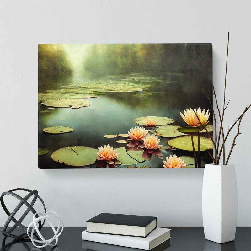Misty Water Lily Pond - Wrapped Canvas, 35cm H x 50cm W x 3cm D