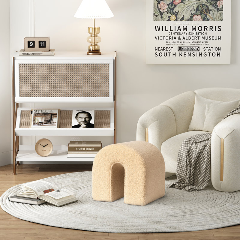 45cm Teddy Fleece Ottoman, Beige