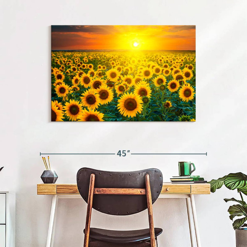 Alvord, coucher de soleil avec tournesols, H 26 po x l 39 po