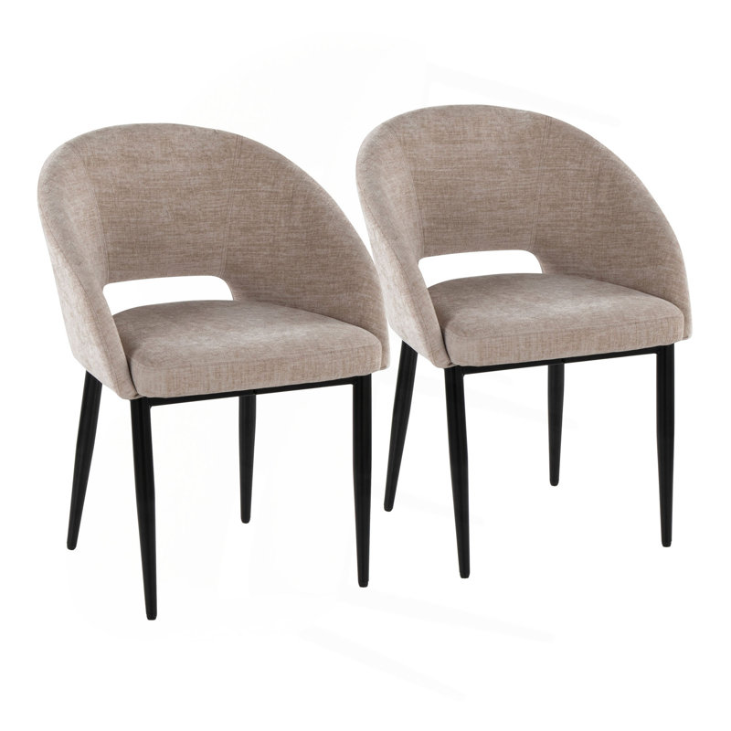 Chaise en métal noir et tissu, Marron clair, Noir