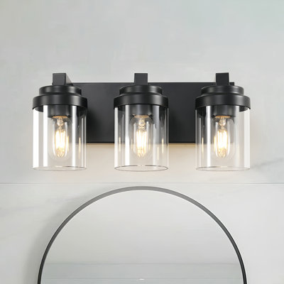 Applique murale de style industriel rétro avec abat-jour en verre transparent et plaque arrière noire mate pour miroir de salle de bain, couloir ou salon (ampoule non incluse)