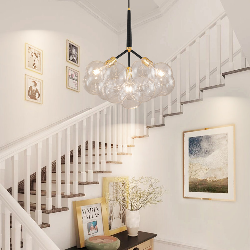 4-light Clear Bubble Globe Modern Glass Ball Cluster Pendant Lighting