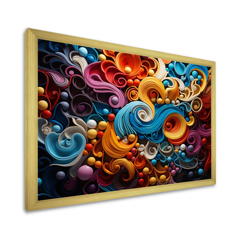 Opt Art Vibrant Illusions I - art mural Op Art, Cadre doré simple, H 34 po x l 44 po x P 1,5 po