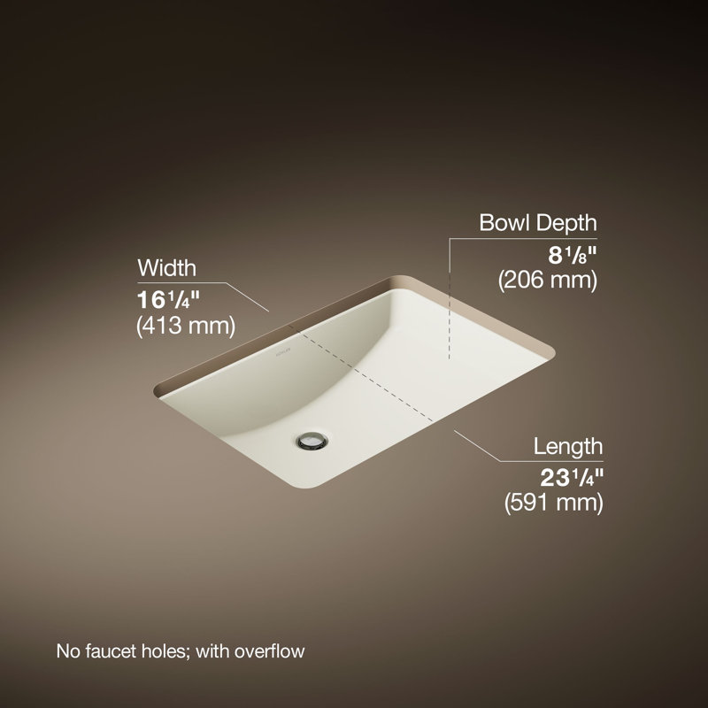 Ladena® Vitreous China Rectangular Undermount Bathroom Sink with Overflow, Biscuit